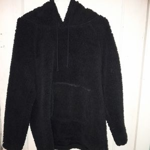 Women's large black sherpa fleece pullover hoodie